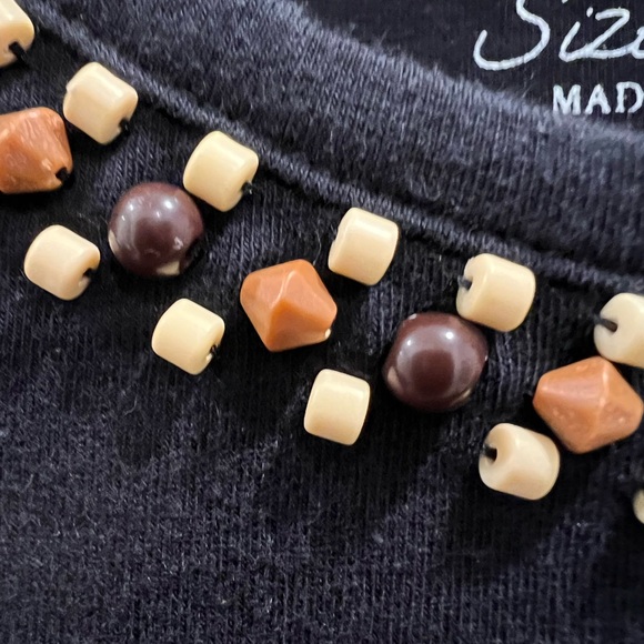 Onque‎ Tank Top Women’s Petite Large Black Brown Beige Beaded Crew Sleeveless - Picture 2 of 7